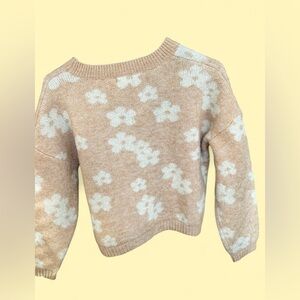 Debut Women’s Floral Knit Sweater in Tan and White - Size Medium